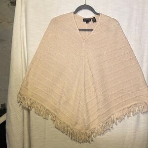 JEANNE PIERRE Cream Poncho with Fringe